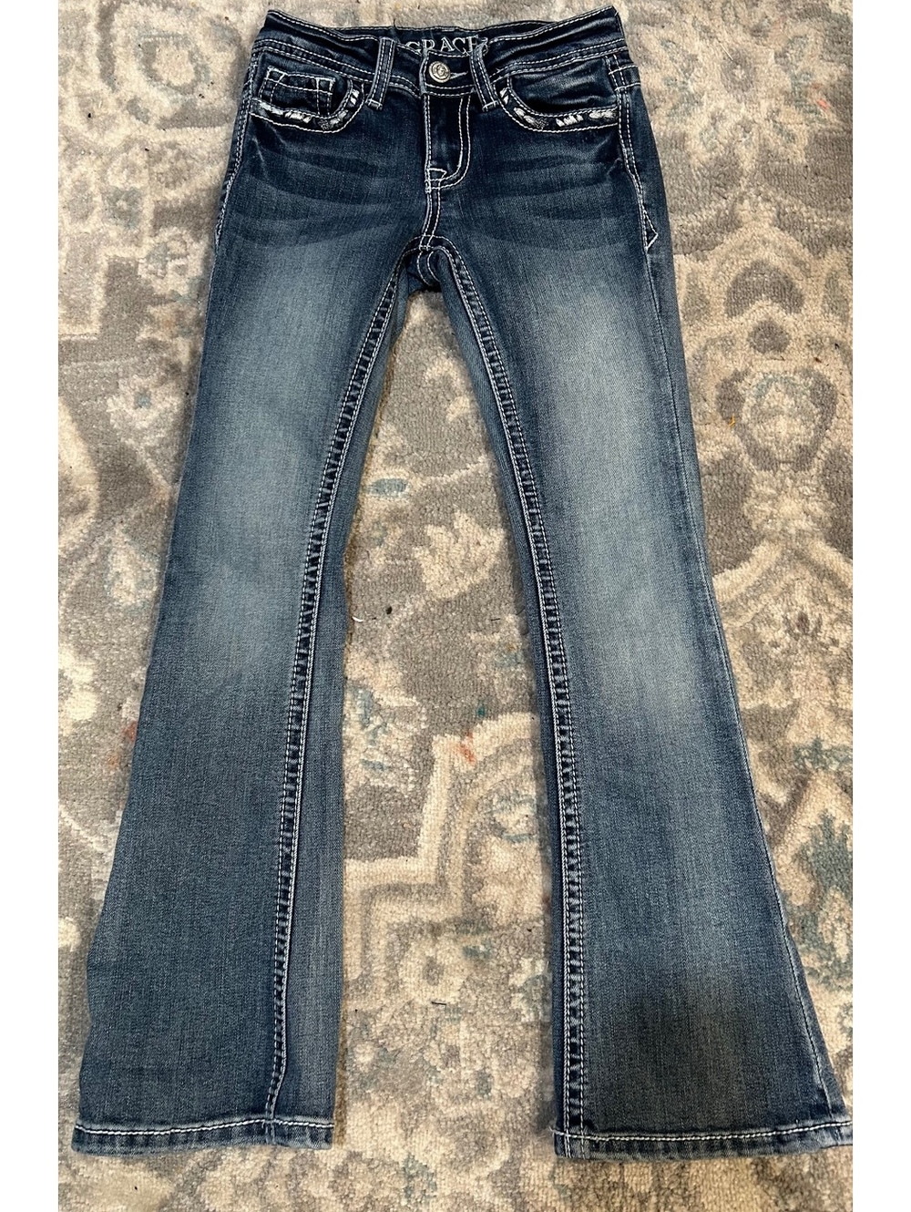 Grace in LA Girls Size 7 Bootcut Jeans – Distressed Western Cowgirl Denim